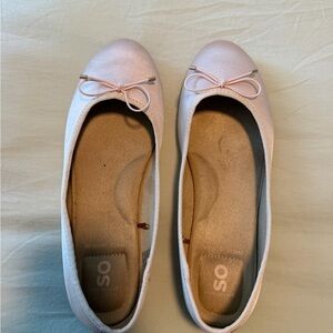 SO Pink Satin Ballet Flats with Bow Trim